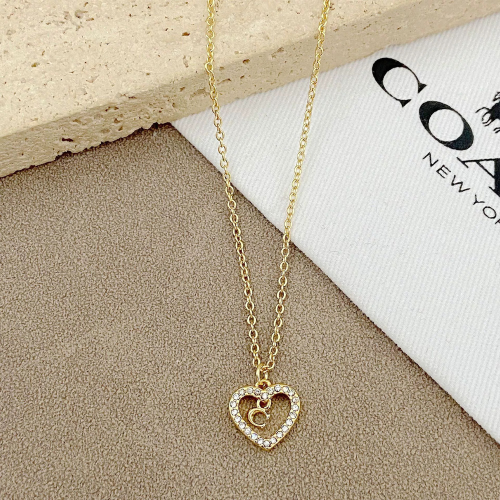Coach Heart Letter Pendant Necklace Metal